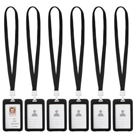 Pack of 6 ID Card Holders with Lanyard Extendable on Both Sides Transparent ID Card Holder Ticket Case Card Plastic Card Holder ID Black Holder Used for School ID Credit Card Guide