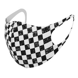 Design 000242 Masks, Set of 2, Polyester, Washable, Cloth Mask, XL Size, For Men, Checkered Border Pattern, Black and White
