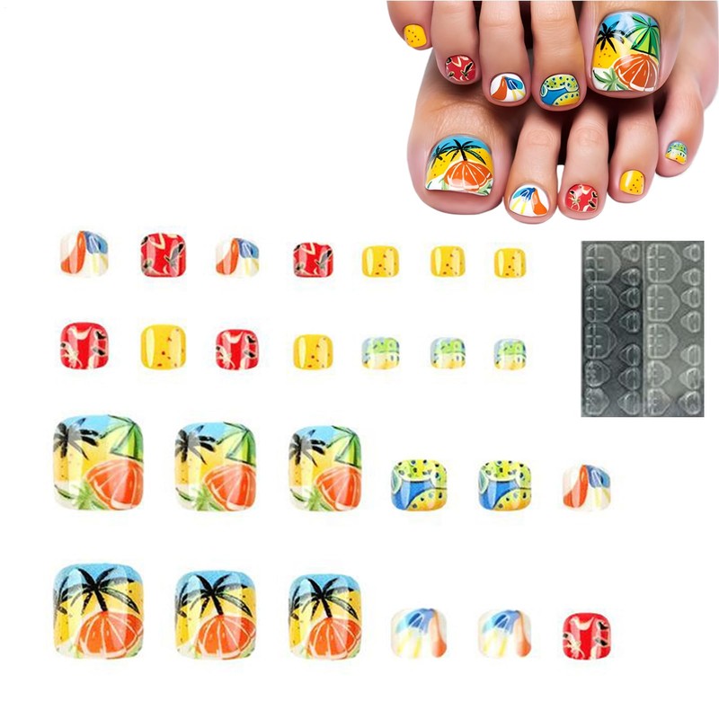 Press On Toenails for Women,Summer Reusable Toe Nail Tips -