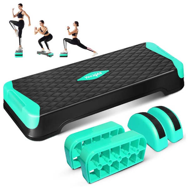 Yes4All 2-in-1 Adjustable Aerobic Stepper with Extra Rocker Balance Board Legs for Home Workout, Step Exercise & Balance Training - Neo Green