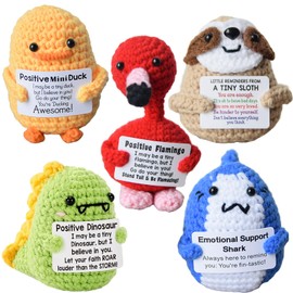 JoyChoi Positive Crochet Animal – 5-Pack Emotional Support Mini Nuggets: Duck, Sloth, Dinosaur, Shark & Flamingo – Cute Stress Relief Gifts for Women, Birthdays & Christmas