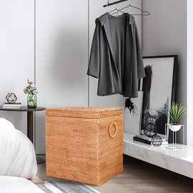 LALASUN Rattan Laundry Hamper With Lid, 65L Rattan Laundry Basket With Removable Liner Bag, Rectangle Wicker Large Hampers For Laundry With Lid And Handles For Organizing Clothes Kids Toys Books