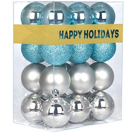 24PCS Christmas Balls Ornaments for Xmas Tree - Shatterproof Christmas Tree Decorations Large Hanging Ball Wreath Garland Decor Ornaments Baby Blue & Silver 3.2" x 24 Pack