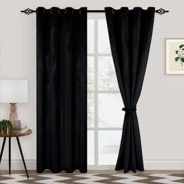 XWZO Black Velvet Curtains 84 Inches Long 2 Panels - Grommet Curtains Blackout Velvet Window Drapes Thermal Insulated Darkening Curtains for Living Room/Bedroom with Tiebacks, W52 x L84 inches