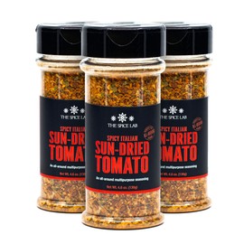 The Spice Lab Spicy Sun Dried Tomato Italian Seasoning Spice - Gluten Free Blend for Chicken & Fresh Pasta - Pizza Sauce & Popcorn Seasoning - Kosher Bread Dipping Spice - 4.6 oz Shaker 3 Pack - 7607