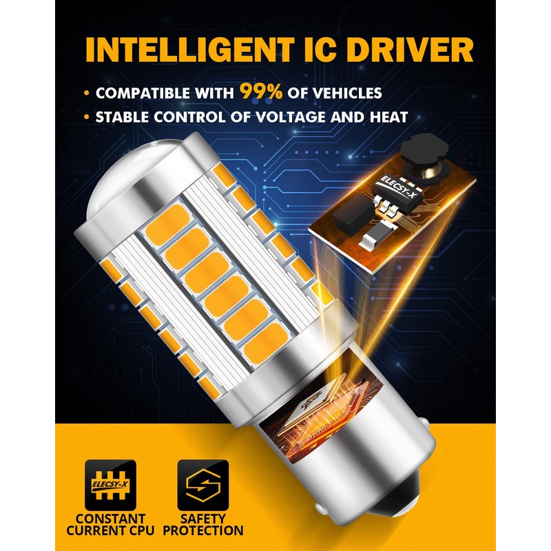 Auxbeam 1156 Turn Signal Bulbs, Super Bright Amber Yellow P21W