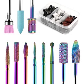 Merterfly Nail Drill Bits - 11Pcs Tungsten Carbide Bits and 75Pcs Sanding Bands for Acrylic Gel Nails - 3/32 Inch Manicure Pedicure Kit (11pcs with 75pcs sanding bands)