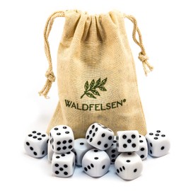 Waldfelsen 6, 12, 20, 30 or 50 High Quality Dice Standard Size 16 mm Acrylic Dice Puzzle Game Cube Dice 6-Sided Six Sided Game Accessories Set with Fabric Bag (White, Pack of 12)