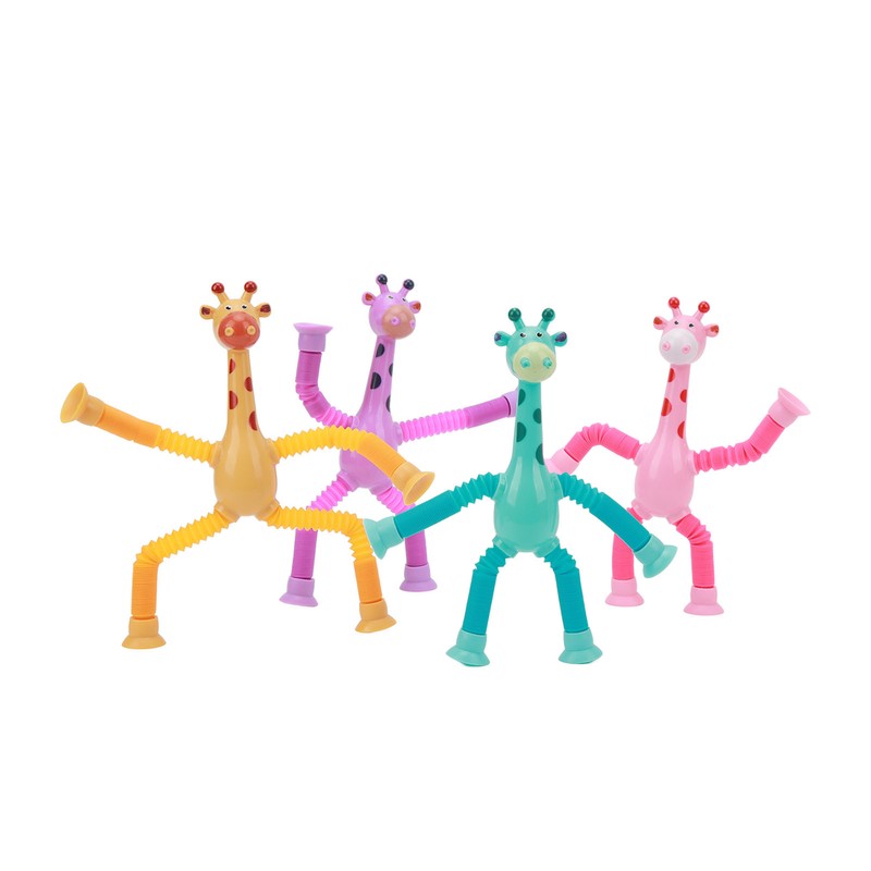 4Pcs Giraffe Tube Toy Telescopic Suction Cup Tube Giraffe Toy
