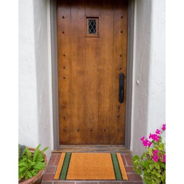 KAF Home Side Stripe Coir Doormat, Heavy-Duty, Weather Resistant, Non-Slip PVC Backing, Indoor and Outdoor Use