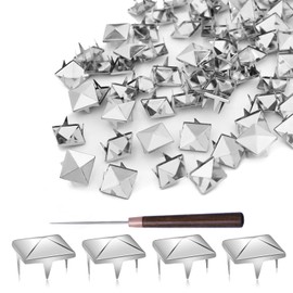 500Pcs 12mm Square Pyramid Studs for Clothing, Metal Claw Nailhead Spike Rivets Studs with Tool for Punk Rock Clothing Leather Shoes Bag DIY Craft Accessories (Silver)