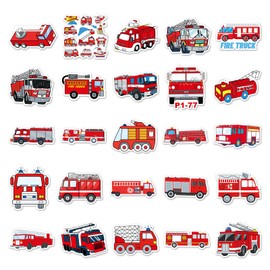 Kids Fire Truck Stickers,50Pcs Cute Cartoon Fire Fighting Engine Vehicles Vinyl Waterproof Decals,Party Decor Water Bottle Laptop Refrigerator Skateboard Sticker