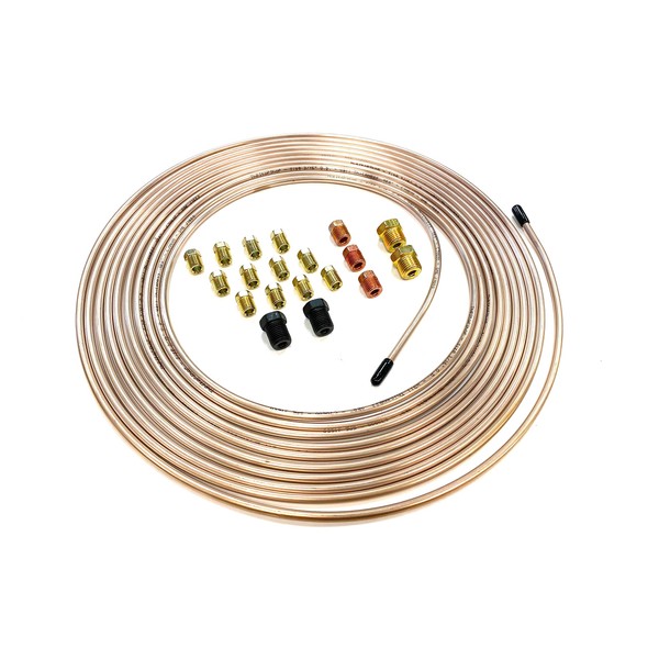 The Stop Shop 25 Feet of 3/16 Inch (4.75 mm) Copper Nickel Brake Line (.028" Wall Thickness) with Fittings