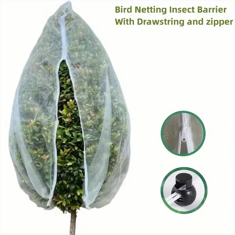 2-Pack White PE Garden Netting with Drawstring, Protective Mesh Covers