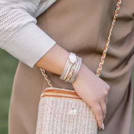 FANCY SHINY Braided Leather Bangle Bracelets Boho Resin Stone Wrap Bracelets Stackable Cuff Bracelets with Magnetic Clasp for Women(Gold)