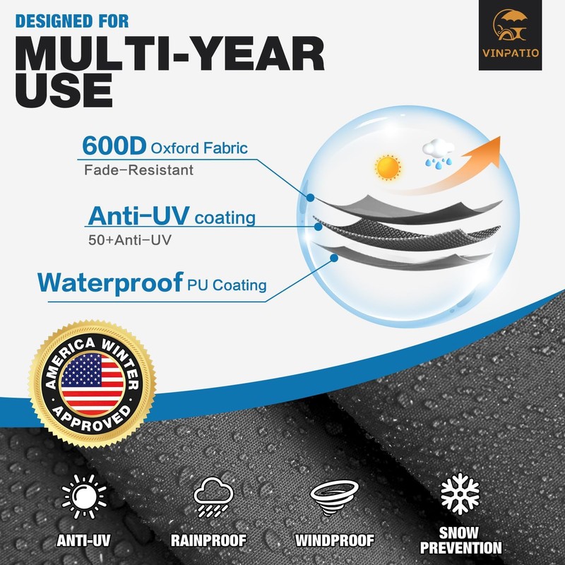 Kayak Cover 600D, Waterproof Full Coverage Canoe Cover with Zipper,