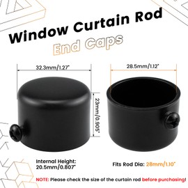Window Curtain Rod End Cap Metal Sealing Finial Caps Drapery Pole End Plug for 1.12 Inch(28 mm) Diameter Curtain Rods Roman Rod Ends, Black, 2 PCS