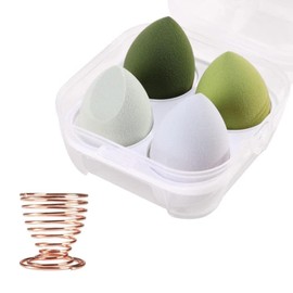 HAPVITAL Makeup Sponge, Set of 4, Multi-functional Makeup Puff Foundation Sponge, Wet and Dry Multifunction Professional Makeup Sponge, Includes 1 Metal Stand (Green)