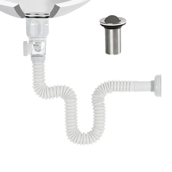 Siphon Sink Kit, Sink Drain Fitting Kit with Flexible Drain