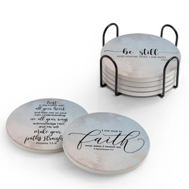 Hoomey Set of 6 Coasters with Bible Verses, Absorbent Drink Coasters with Holder, Ceramic Coasters with Cork Backing for Table Protection, Christian Gifts, Coasters for Home Décor