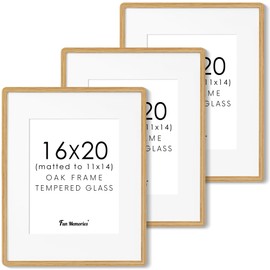 16x20 Picture Frame for Wall, Solid Oak Wood 16 by 20 Frames, 16 x 20 Poster Frame with Tempered Glass, 16x20 Frame Matted to 11x14, 16"x20" Wood Frame for Home Decor, Natural Oak Color, 3 Pack