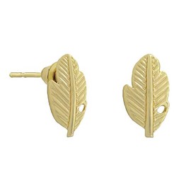 Soulsisters Feather Stud Earrings 18 Carat Gold-Plated in Delicate Wings Leaf Design, Brass, No Gemstone