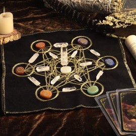 Rockcloud Healing Stone Totem Energy Mat Meditation Kit for Beginners Divination Wiccan Altar Supplies Witchcraft Home Decoration, Colour 7 Chakra Crystals, Rock Crystal