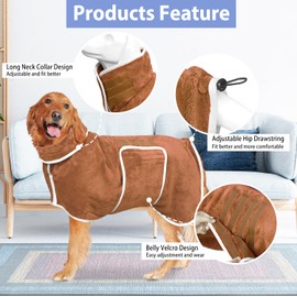 Toalla de baño para perro, toalla de secado para perros, toalla súper absorbente, bata de baño para perros, grande, suave y ajustable, correa para el vientre, chamarra de secado rápido, bata de baño