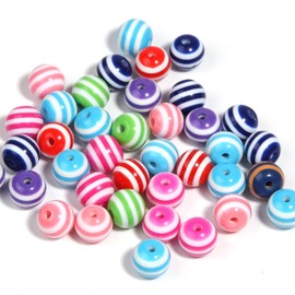 ARTISAMILY 100 abalorio redondas de resina de arcoíris de 10 mm, a rayas, coloridas y sueltas, abalorio redondas para hacer joyas, manualidades, gargantillas decorativas