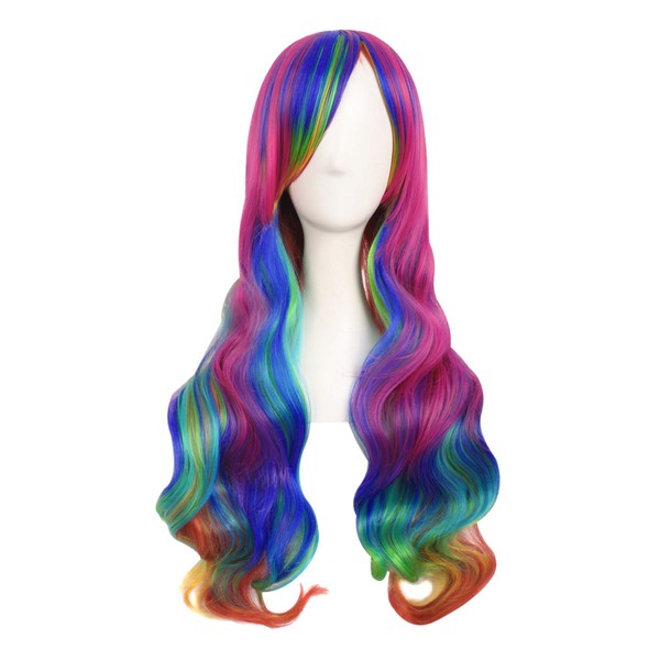 MapofBeauty 28 Inch/70cm Beautiful Long Wavy Harajuku Style Cosplay Wig (Rainbow Color)
