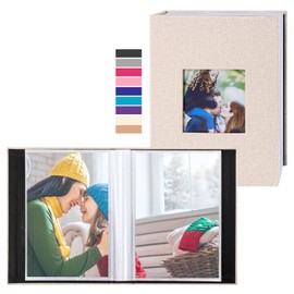 Lanpn Photo Album 10 x 15 cm, 100 Pockets 2 Packs Small Mini Linen Slip-In Album for Portrait Photos, Pictures, Beige