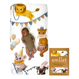 Emllet Crib Sheet – 100% Cotton Fitted Sheet, Soft & Breathable – Oeko-TEX Certified Baby Bedding – Adorable Playful Animals Design – Fits Standard Crib Mattresses – Ideal Nursery & Photo Backdrop