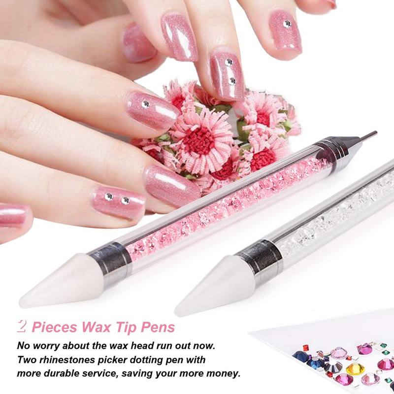 2PCS Dual-Ended Rhinestone Picker Dotting Pen, Kememo Wax Tip Pencil