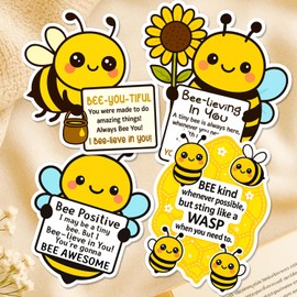 8 Pcs Positive Bee Stickers - Vinyl Sticker for Laptop, Car, Scrapbooks - Yellow Bee Sticker Decals for Bees Lovers, Animal Lover, Women, Girls, Friends
