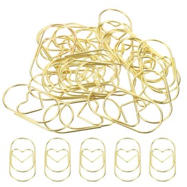 sourcing map Paper Clip Heart-Shaped Cute Decorative Fun Clips Bookmarks 2 Inch Gold Tone for Organize Office Home, Pack of 20