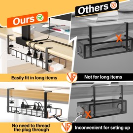 Xpatee 2 Pack Cable Management Under Desk Tray, 31.4" No Drill Under Desk Wire Management with Upgraded Clamp, Metal Cord Organizers for Desk with Cable Organizers, PC Cable Management Rack, Black