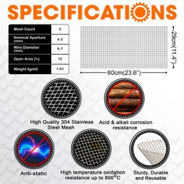 MAPORCH 304 Stainless Steel Mesh Screen Woven Metal Type Mesh 5 Wire 29cm x 60cm (23.6” x 11.4”) for Vent, Animal Cage Net, Security, Cabinets Mesh 5 (1PCS)