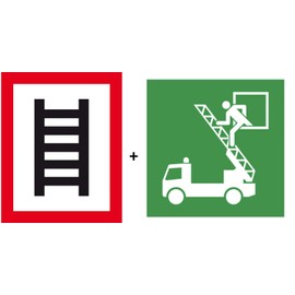 Sticker Sign Film "Stelle zum Anleitern + Drehleiter" in accordance with DIN 1446 and ISO 7010 in set 20 x 25 cm 20 x 20 cm Made in Germany