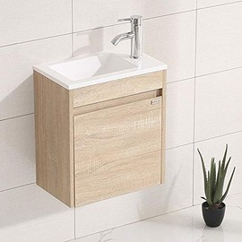 WONLINE 15.7" Small Bathroom Vanity Set Wall Mounted Fully Assembled Cabinet with Sink for Small Space Combo Chrome Faucet