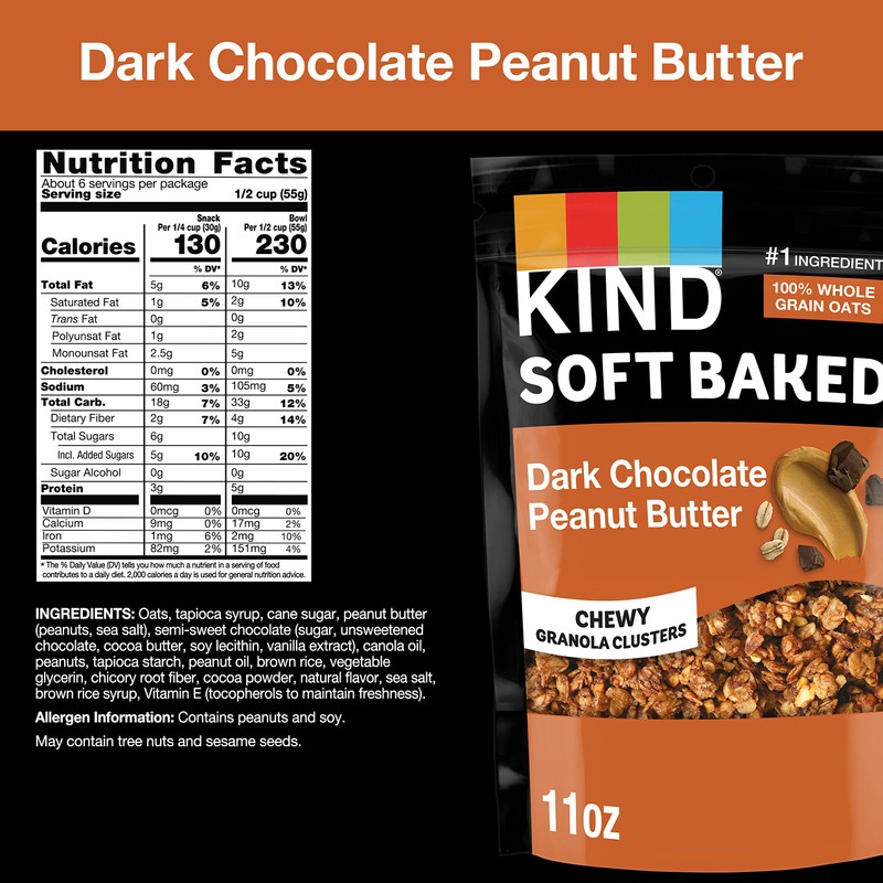 KIND Soft Baked Granola, Dark Chocolate Peanut Butter, Healthy Snacks,