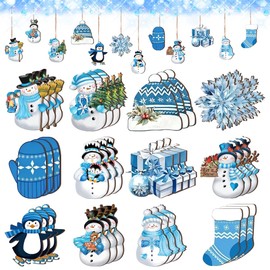 VinTS 36 Pcs Winter Wooden Hanging Ornaments,Winter Snowflake Snowman Gloves Socks Penguins for Winter Theme Parties,Christmas Tree Decorations,Home Decor and Other Occasions