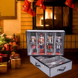 ProPik 2 Pack Christmas Figures Storage Box | Each Holds 4 Holiday Figurines up to 16” | Adjustable Nutcracker Decor Ornament Storage Container | Xmas Decorations Accessories Boxes (Gray)