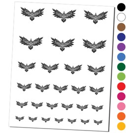 Norse Tribal Raven Crow Bird with Spread Wings Temporary Tattoo Water Resistant Fake Body Art Set Collection - Black (One Sheet)