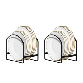 LINFIDITE 2 Pack Kitchen Plate Holder Organizer for Cabinet Space Saver Dinner Dish Plate Storage Rack Upright Dish Drying Racks Metal Plate Dish Racks Stand for Cupboard and Countertop Large Black