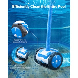 VEVOR Suction Pool Cleaner, Automatic Pool Vacuum Cleaner, Suction Side Automatic Pool Cleaner, Suction Vacuum Pool Sweeper with 2 Wheels, for In-ground Pool and Above-Ground Pool Up to 20 x 40 ft