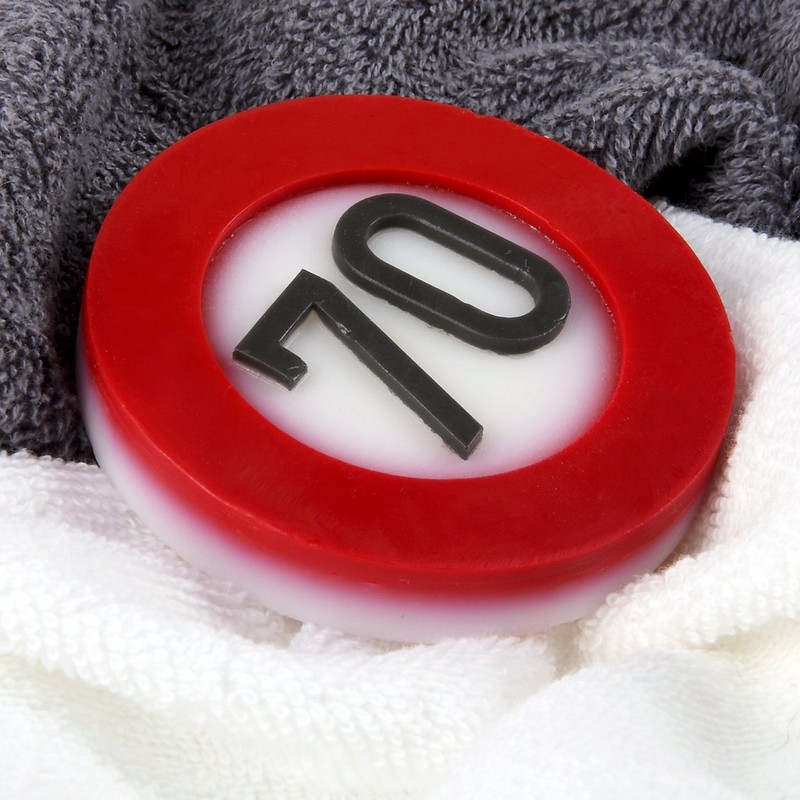 Lustapotheke® Handmade Soap for 70th Birthday in Traffic Sign Look