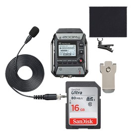 Zoom F1-LP Field Recorder + Lavalier Mic Pack + 16 GB SD card + Cloth