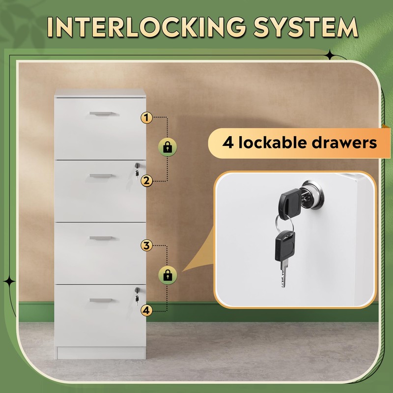 DEVAISE 4 Drawer File Cabinet with Lock, Vertical Filing Cabinet