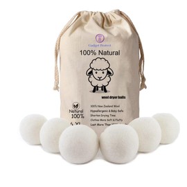 GadgetProtect Wool Dryer Balls Organic XL 6-Pack, 100% New Zealand Chemical Free. Lasts for 1000+ Loads, Baby Safe & Hypoallergenic, Reduce Wrinkles & Shorten Drying Time Naturally