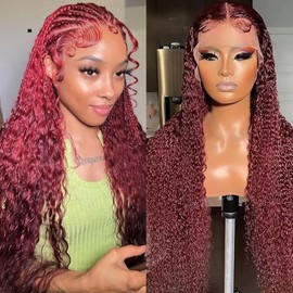 ZANPAL 26 Inch Burgundy Lace Front Wigs 13x4 Deep Wave HD, Glueless Wigs Frontal Wigs For Women 180 Density